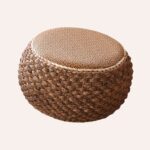 Pouf Ottoman Rotin Tressé Main - Repose-Pied Déco Vintage