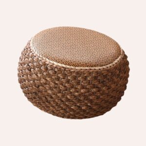 Pouf Ottoman Rotin Tressé Main - Repose-Pied Déco Vintage