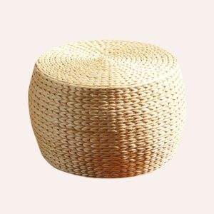 Pouf Sol Japonais Rotin Zen Repose-Pieds Méditation Artisanal