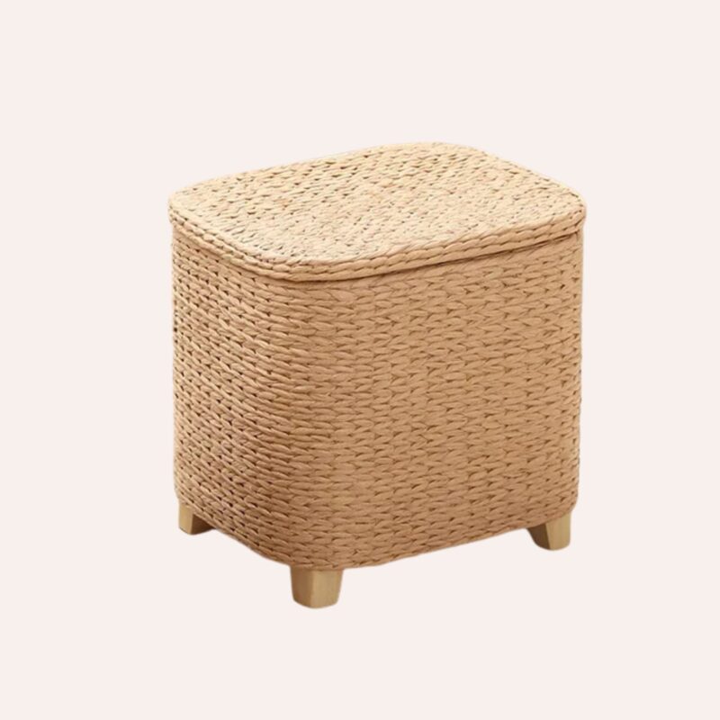 Tabouret Rangement Rotin Multifonctionnel Repose-Pieds Panier Organisateur Naturel – Image 2