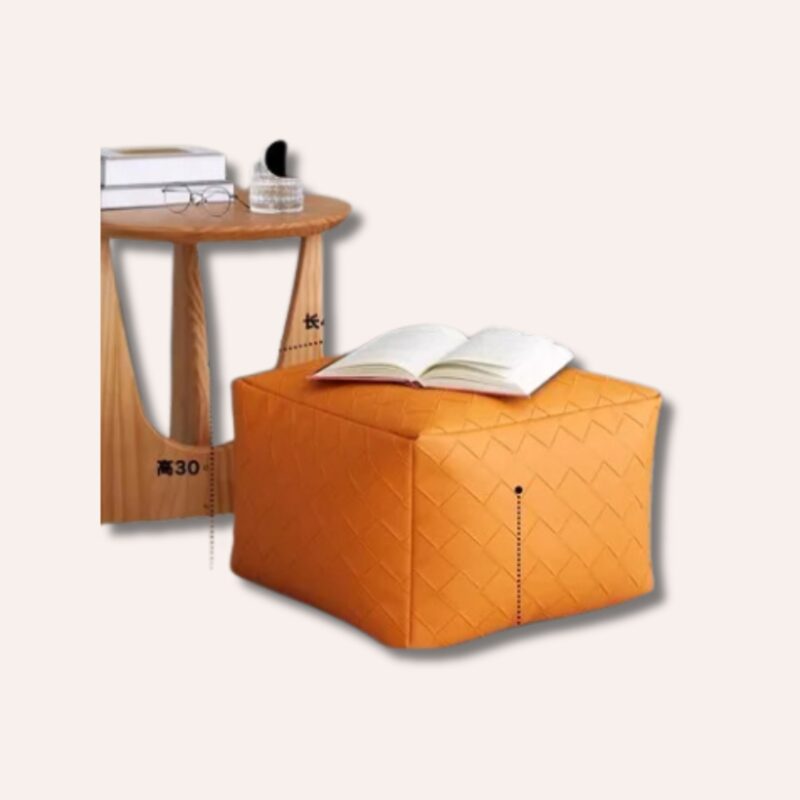 Pouf Rond Similicuir Rembourré - Tabouret Ottoman Multifonction EPS – Image 6