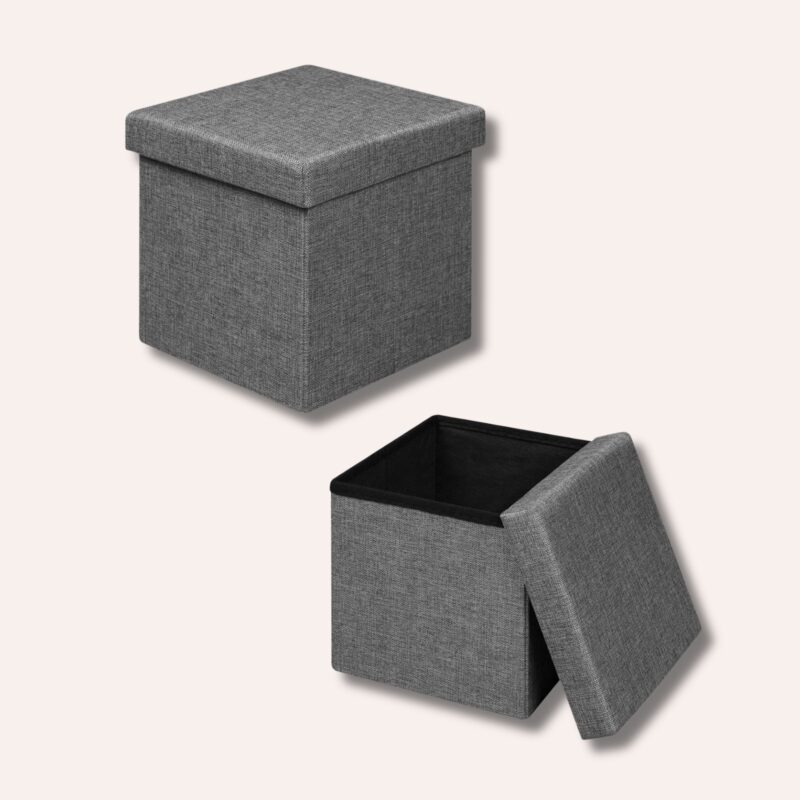 Pouf Ottoman Rangement Pliable Lin - Repose-Pied Coffre – Image 2