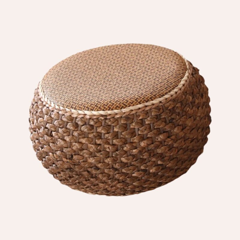 Pouf Ottoman Rotin Tressé Main - Repose-Pied Déco Vintage – Image 5