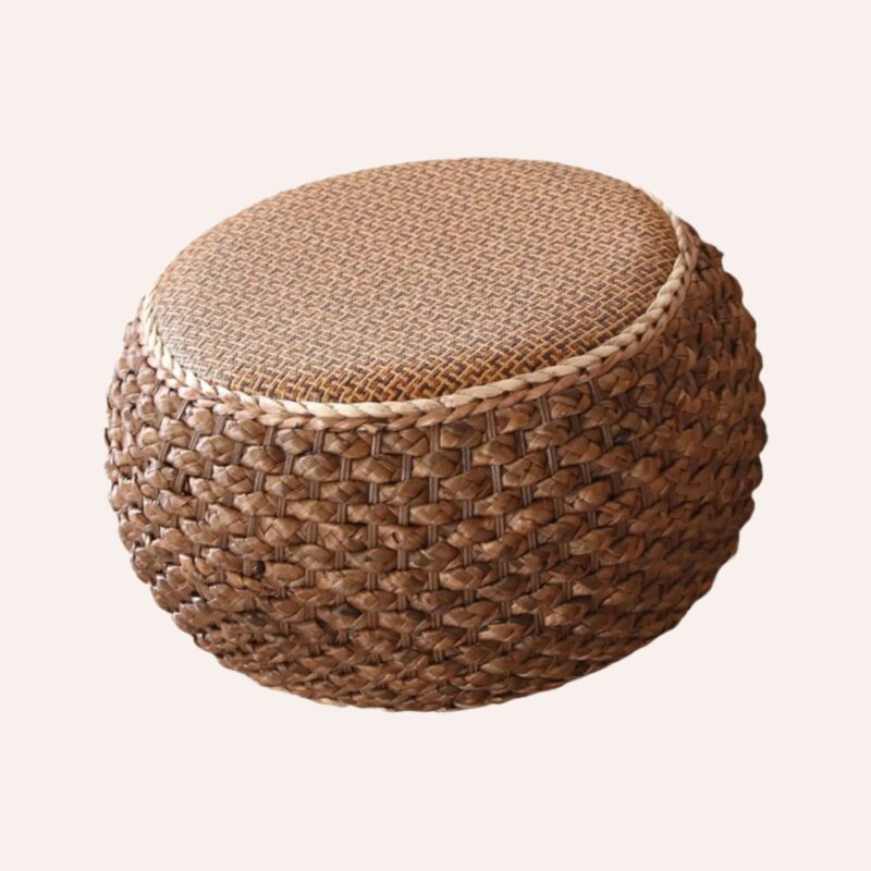 Pouf Ottoman Rotin Tressé Main - Repose-Pied Déco Vintage – Image 5