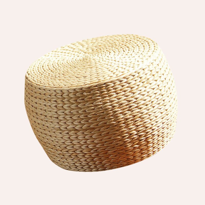 Pouf Sol Japonais Rotin Zen Repose-Pieds Méditation Artisanal – Image 3