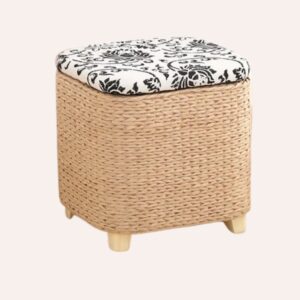 Tabouret Rangement Rotin Multifonctionnel Repose-Pieds Panier Organisateur Naturel