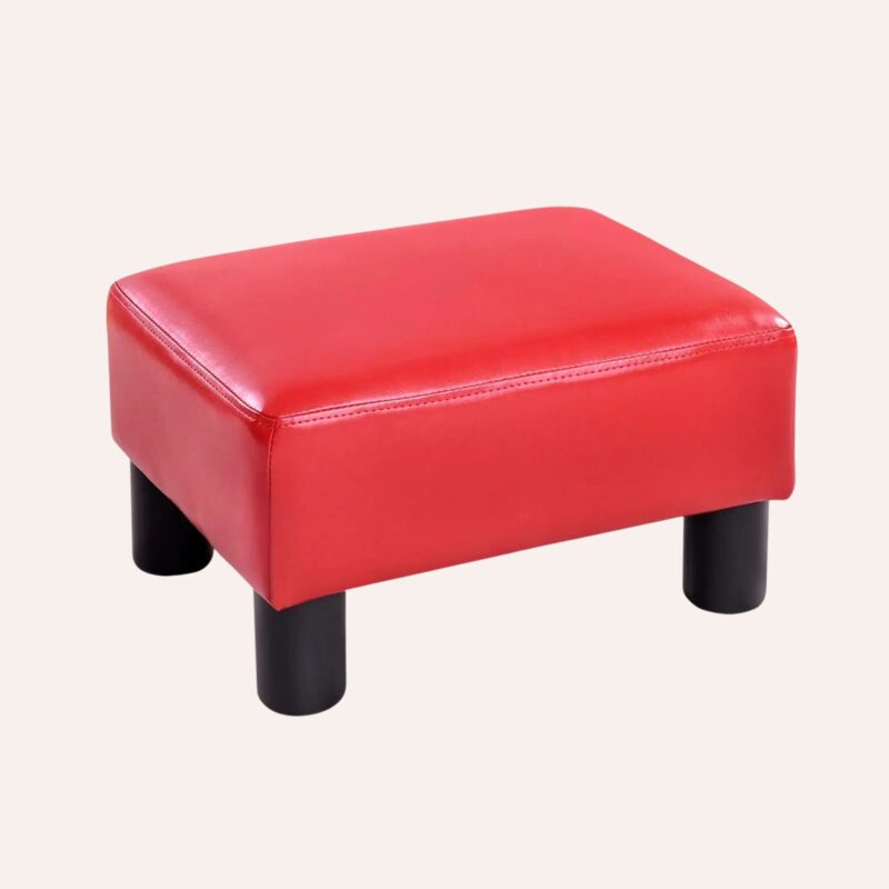 Pouf Ottoman Cuir Rouge - Repose-Pieds Rectangulaire 40x30x24cm Design – Image 5