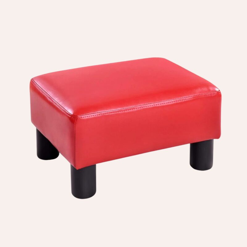 Pouf Ottoman Cuir Rouge - Repose-Pieds Rectangulaire 40x30x24cm Design – Image 5