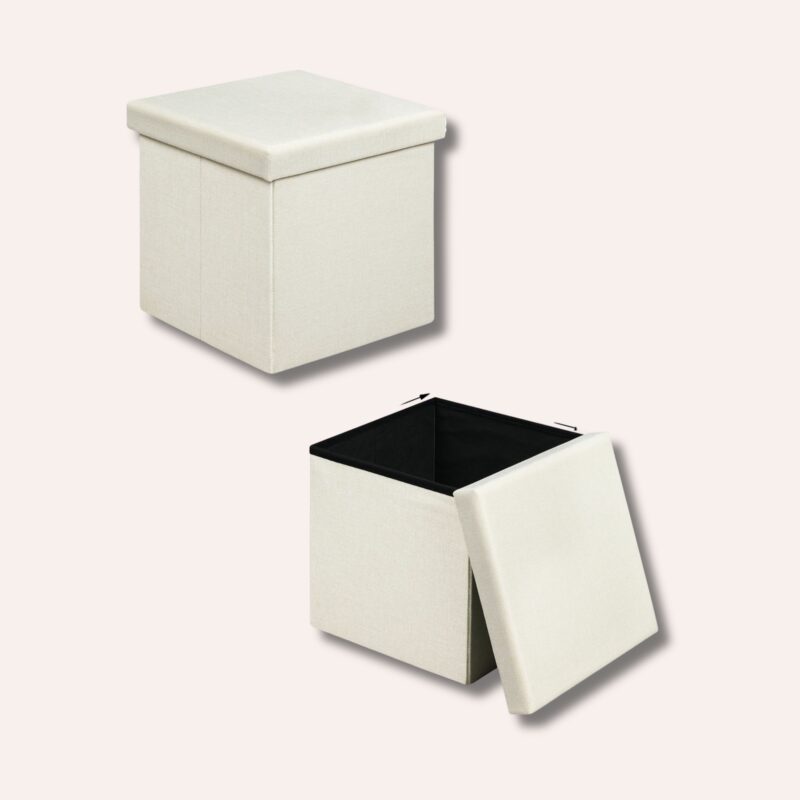 Pouf Ottoman Rangement Pliable Lin - Repose-Pied Coffre – Image 3