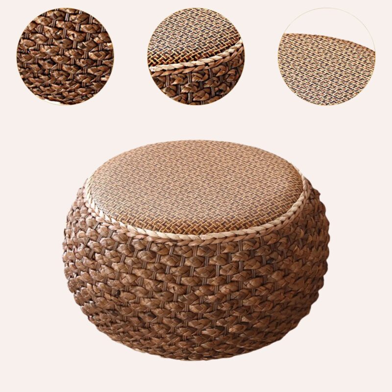 Pouf Ottoman Rotin Tressé Main - Repose-Pied Déco Vintage – Image 6