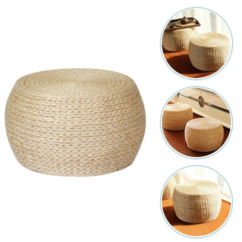 Pouf Sol Japonais Rotin Zen Repose-Pieds Méditation Artisanal – Image 4