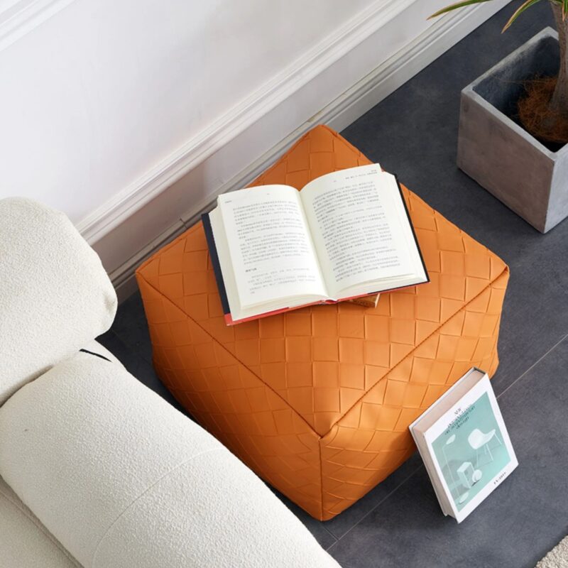 Pouf Rond Similicuir Rembourré - Tabouret Ottoman Multifonction EPS – Image 2