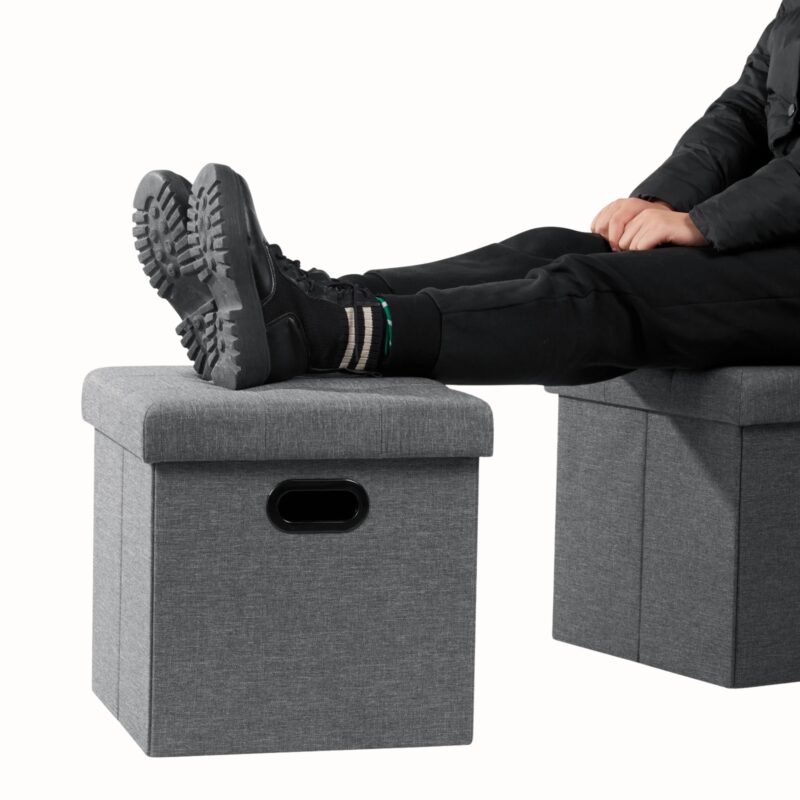 Pouf Simili Cuir Coffre Rangement - Repose-Pied Pliable – Image 4