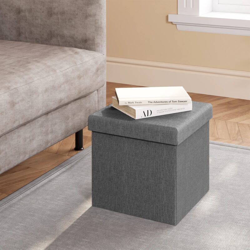 Pouf Ottoman Rangement Pliable Lin - Repose-Pied Coffre – Image 4