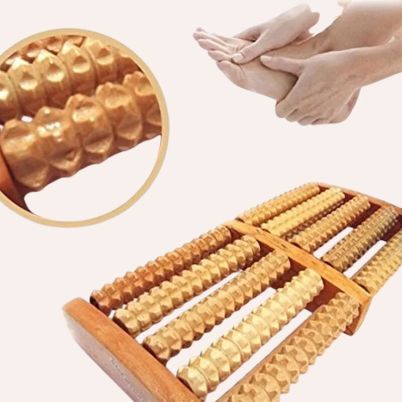 Rouleau Massage Pieds Bois 5 Rangées Réflexologie Anti-Stress Portable Coloré – Image 5