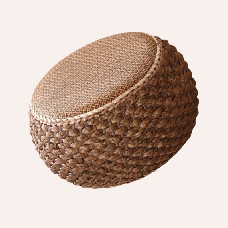 Pouf Ottoman Rotin Tressé Main - Repose-Pied Déco Vintage – Image 2