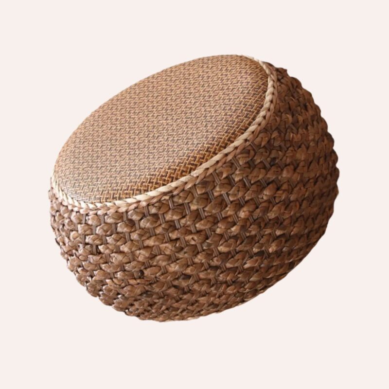 Pouf Ottoman Rotin Tressé Main - Repose-Pied Déco Vintage – Image 2