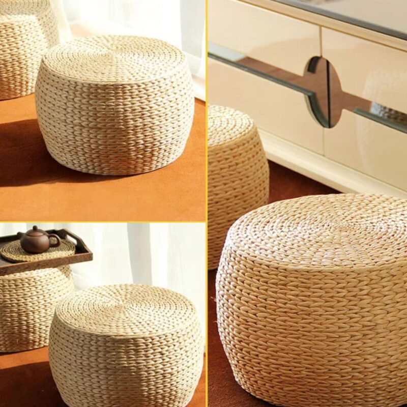 Pouf Sol Japonais Rotin Zen Repose-Pieds Méditation Artisanal – Image 5