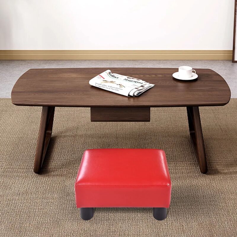 Pouf Ottoman Cuir Rouge - Repose-Pieds Rectangulaire 40x30x24cm Design – Image 2