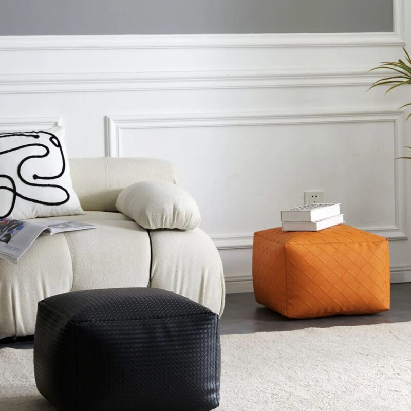 Pouf Rond Similicuir Rembourré - Tabouret Ottoman Multifonction EPS – Image 3