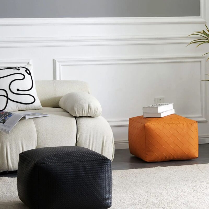 Pouf Rond Similicuir Rembourré - Tabouret Ottoman Multifonction EPS – Image 3