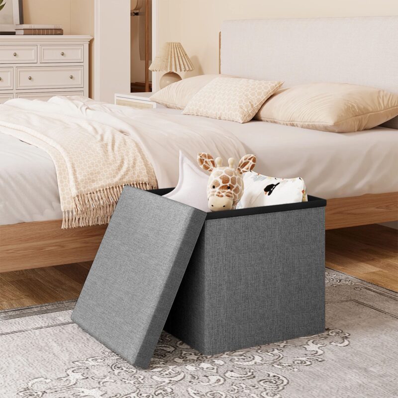Pouf Ottoman Rangement Pliable Lin - Repose-Pied Coffre – Image 5