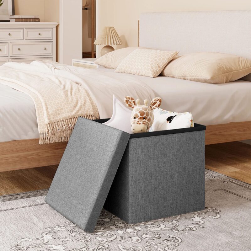 Pouf Ottoman Rangement Pliable Lin - Repose-Pied Coffre – Image 5