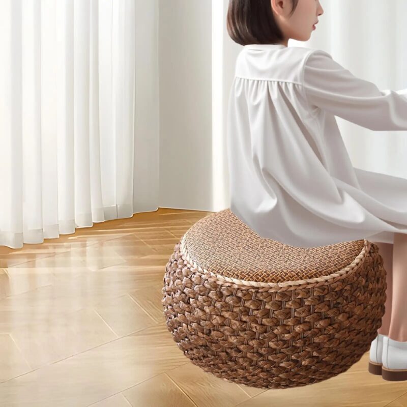 Pouf Ottoman Rotin Tressé Main - Repose-Pied Déco Vintage – Image 3