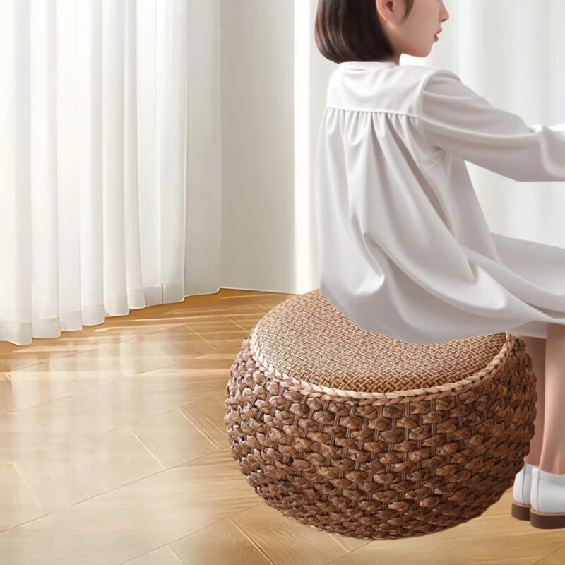 Pouf Ottoman Rotin Tressé Main - Repose-Pied Déco Vintage – Image 3