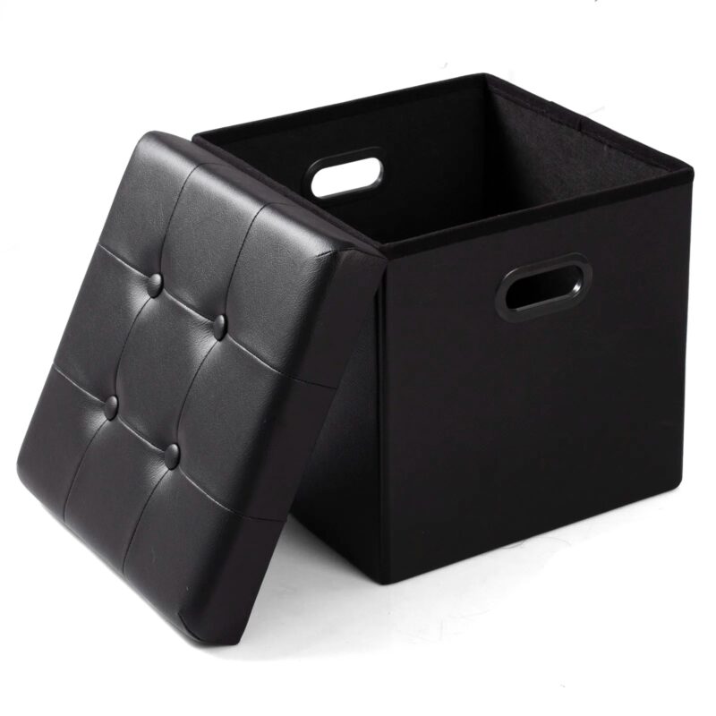 Pouf Repose-Pied Pliable avec Coffre de Rangement 38L Similicuir – Image 2
