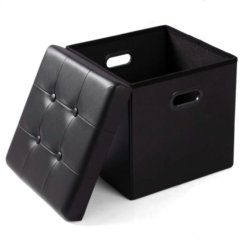 Pouf Repose-Pied Pliable avec Coffre de Rangement 38L Similicuir – Image 2