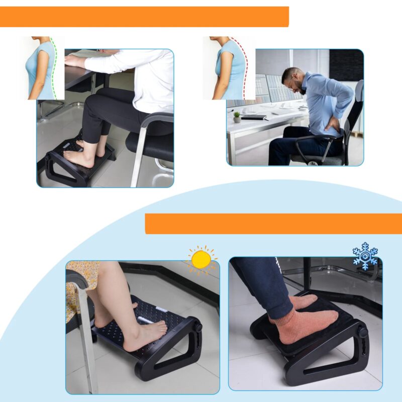 Repose-Pieds Ergonomique PP 6 Hauteurs 16.5x12.2" Surface Massage Antidérapant – Image 6
