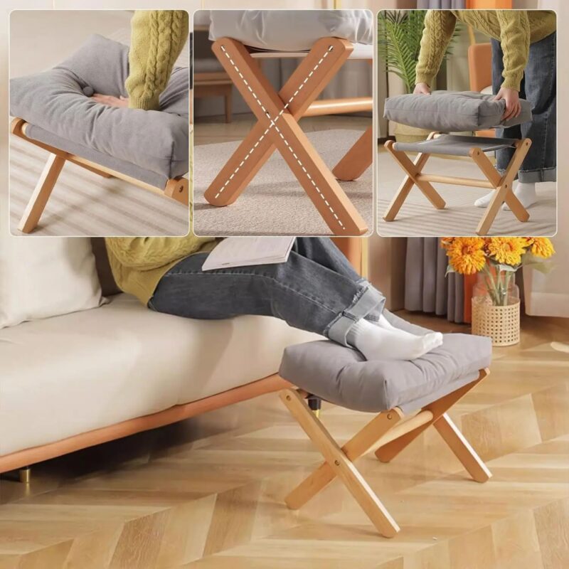 Repose-Pieds Pliable Bambou - Tabouret Multifonction Coussin Haute Résilience – Image 6