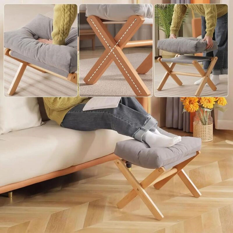 Repose-Pieds Pliable Bambou - Tabouret Multifonction Coussin Haute Résilience – Image 6