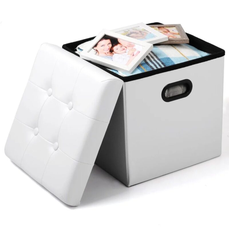 Pouf Simili Cuir Coffre Rangement - Repose-Pied Pliable – Image 6