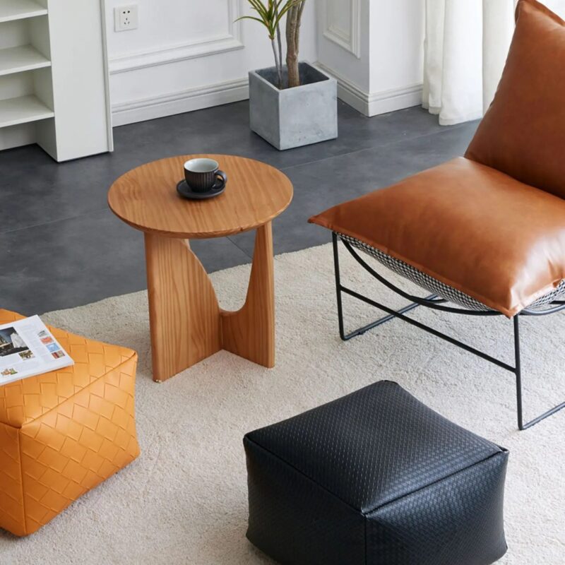 Pouf Rond Similicuir Rembourré - Tabouret Ottoman Multifonction EPS – Image 5