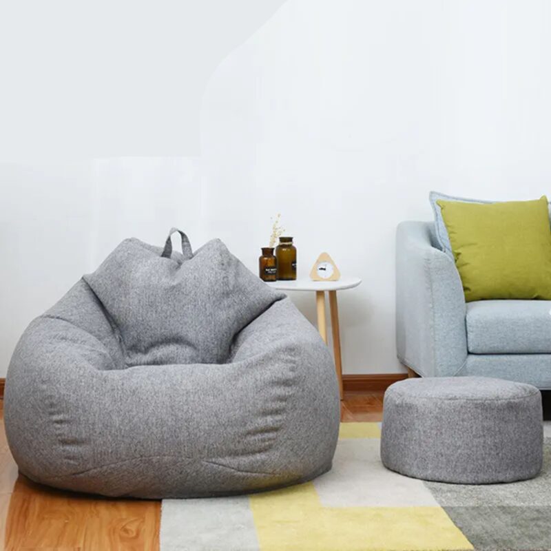 Tabouret repose pied lin rond 30cm diamètre 20cm pouf doux – Image 9